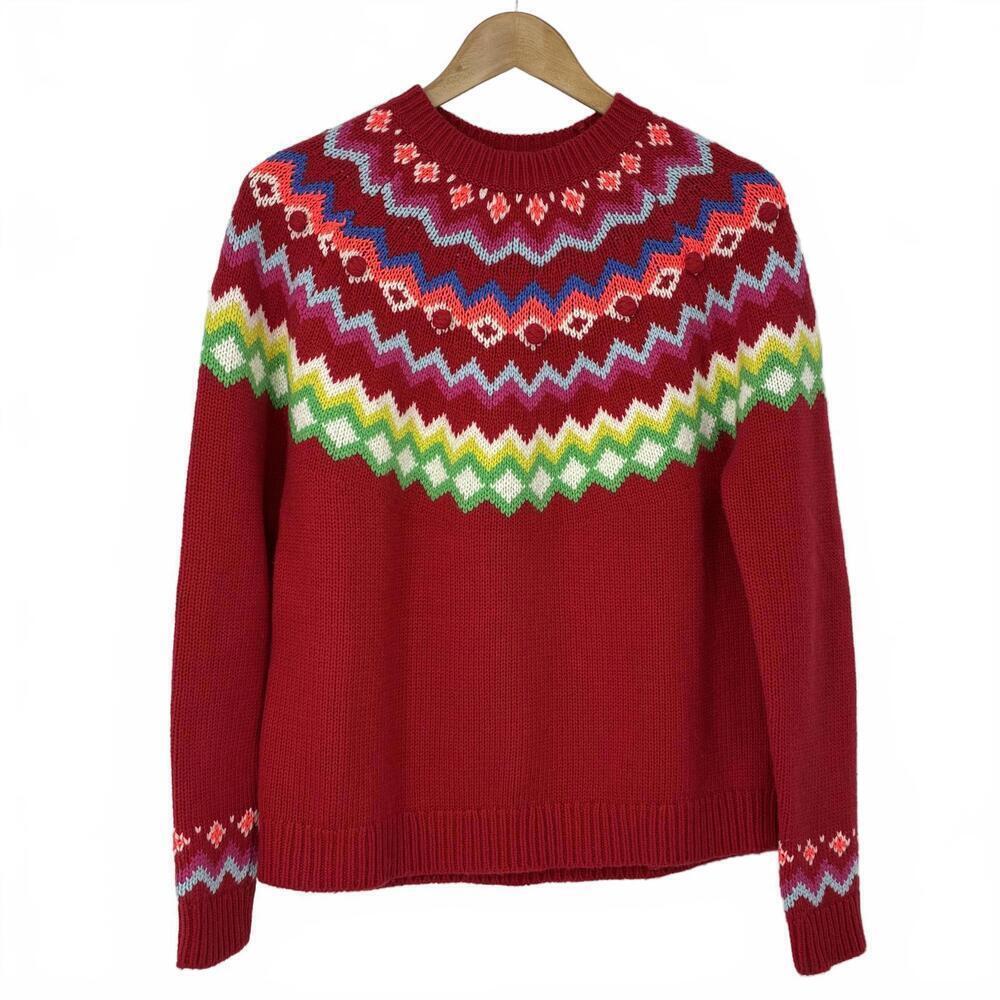 Boden Emma Red Multicolor Fair Isle Apres Ski Cabincore Preppy Women's Sweater